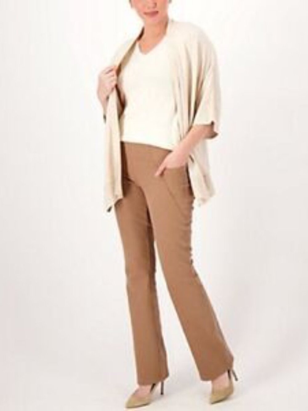 Women with Control Petite Prime Stretch Demin Petite Flair Pants - Picture 3 of 8